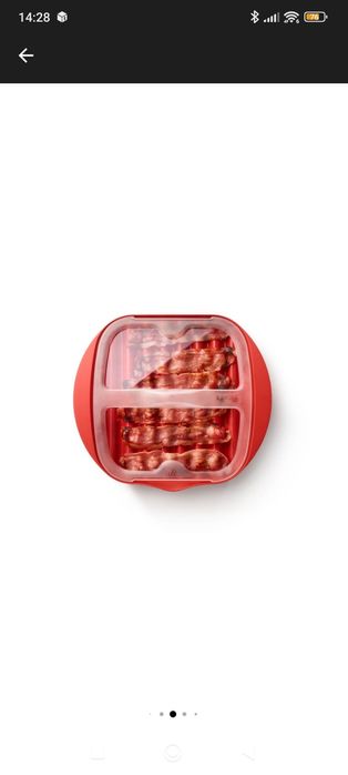Tava de gatit  bacon pentru microunde Lekue, rosu
