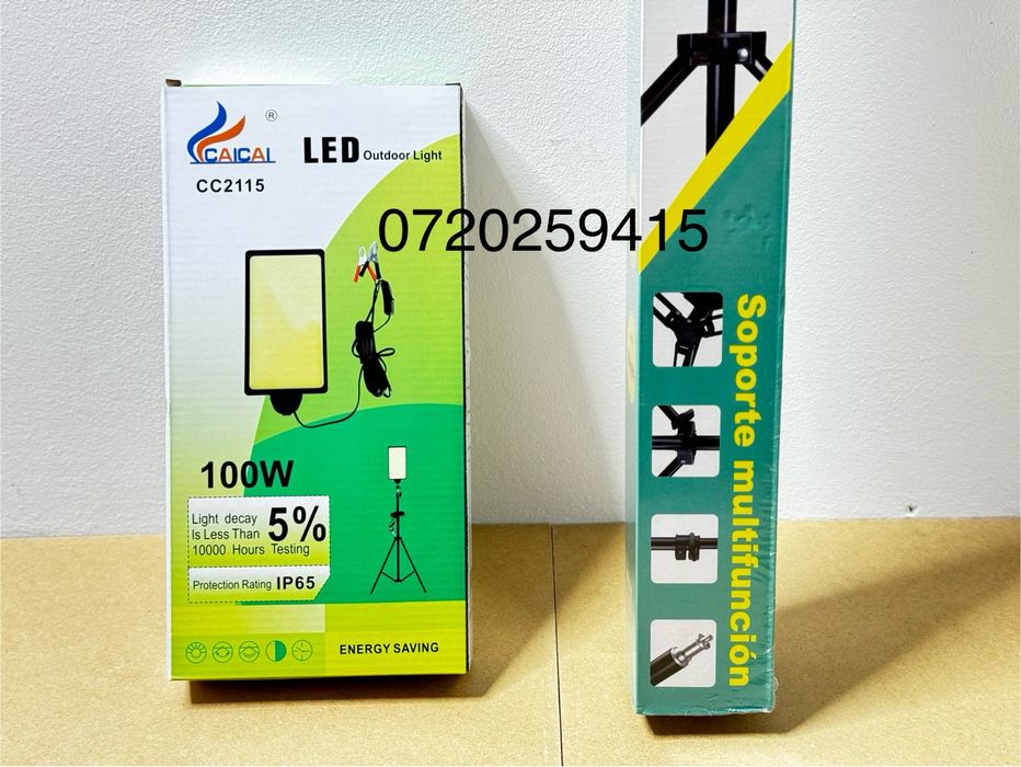 Lampa de Camping, Pescuit 100W - 12V cu LED COB, reglabila cu suport