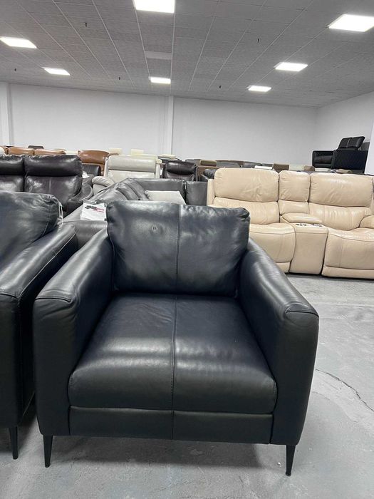 Черен кожен комплект двойка и фотьойл