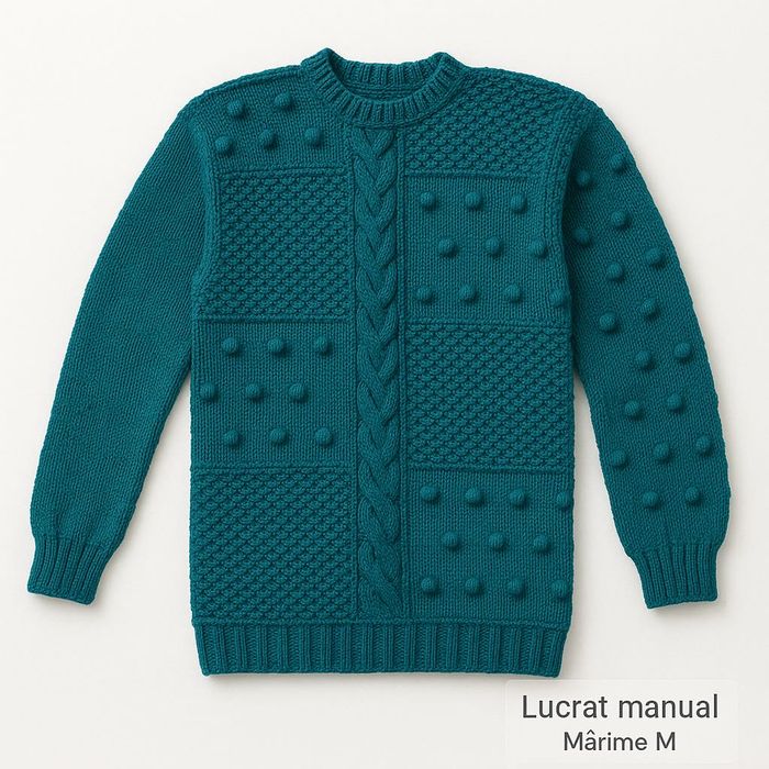 Pulover petrol cu texturi – Mărime M