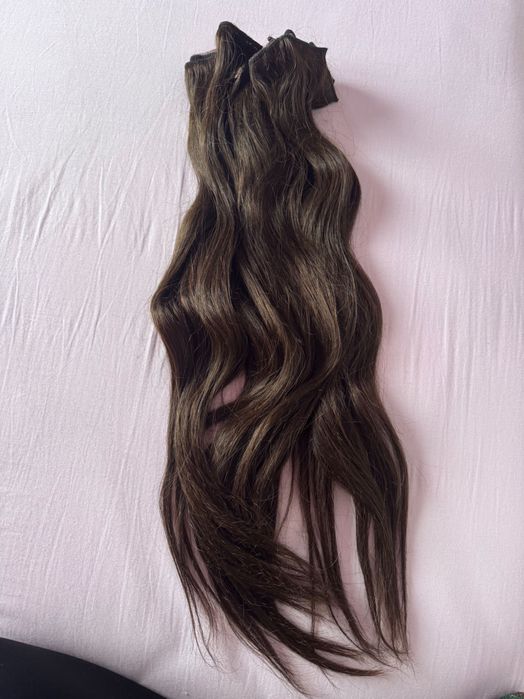 Екстеншъни естествен косъм тъмно кафяви 220гр. 65 см.