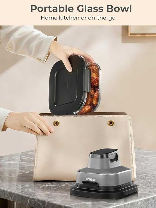 Friteuză cu aer cald (Air Fryer) FOHERE MAX CRISP 4L+1,5L , 4-în-1, 1500W, Coș din sticlă - Grad E