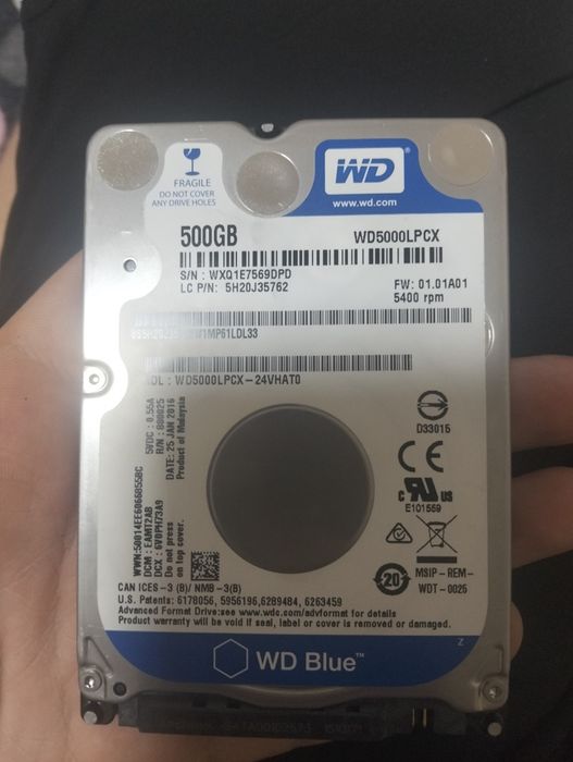 Жёсткий диск 500GB WD Blue, ноутбучный, рабочий
