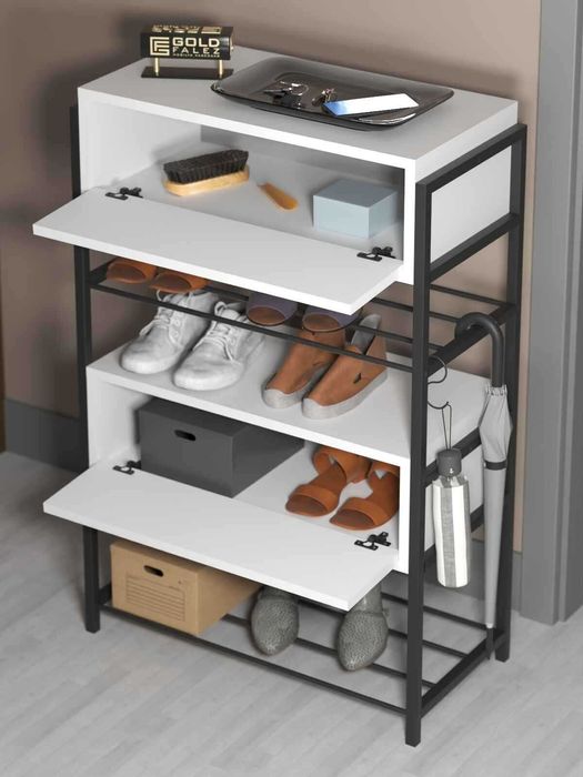 Шкаф за обувки с 4 рафта и 2 врати/ Етажерка за обувки/ Рафт за обувки