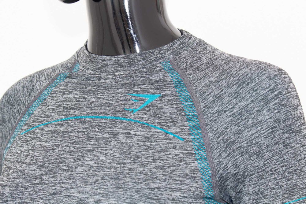 Gymshark комплект топ и клин висока талия синьо сиво преливащо XS-S