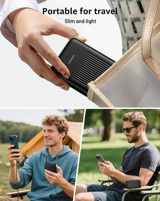 Външна батерия Power Bank ANSODY 10000mAh 22.5W, бързо зареждане, LED дисплей, USB-C
