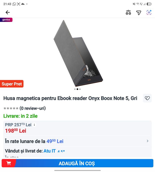 Tableta E-Ink Onyx Boox Note 5, 10.3", Android cu Magazin Play