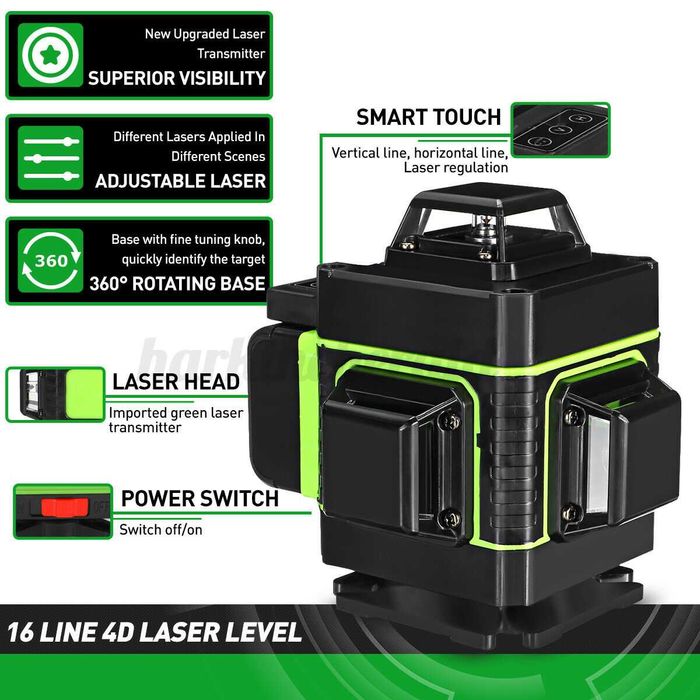 Nivela laser 4D Visoli, 16 linii, Lumina verde, cu telecomanda