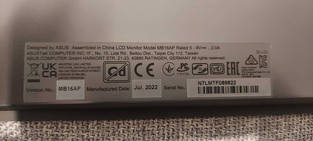 Monitor portabil USB ASUS ZenScreen GO MB16AP