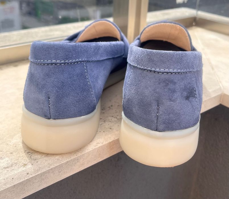 Дамски сини мокасини от естествен велур / Жіночі сині лофери замша