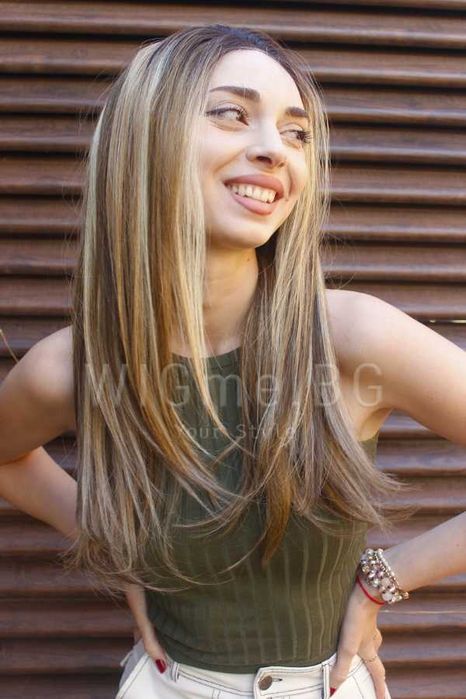 Дълга права тъмноруса лейс фронт перука Сузана