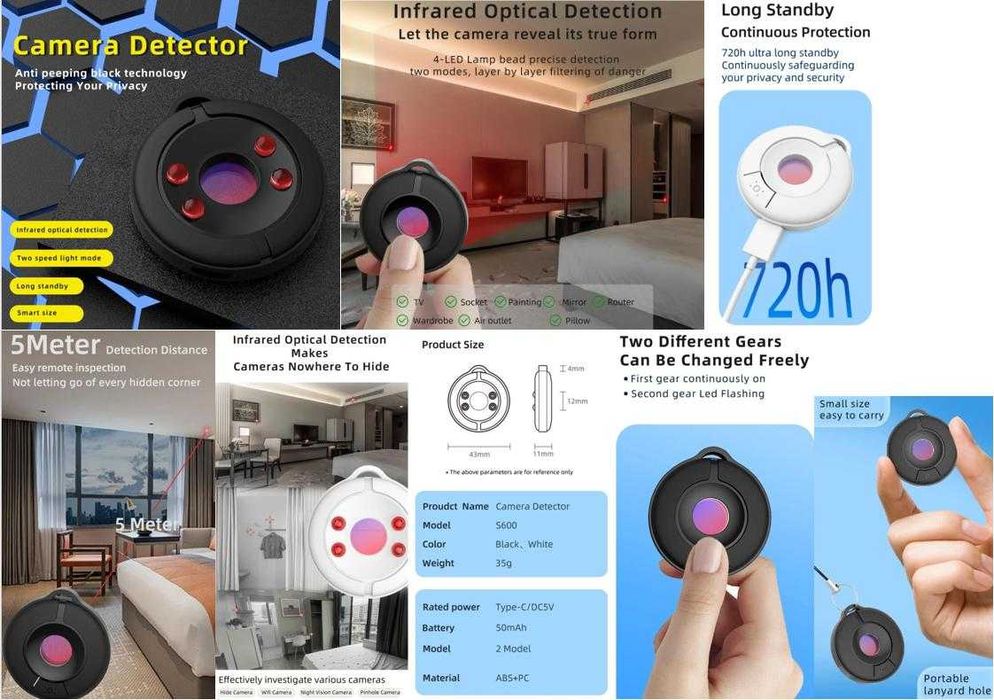 Безжичен Инфрачервен Безжичен Сигнал Срещу Скрити Камери Детектор 4D