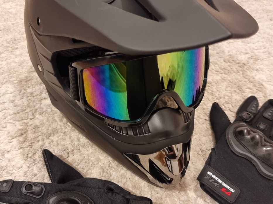 Casca cu ochelari, manusi si cagula, enduro, atv, moto S/M/L/XL
