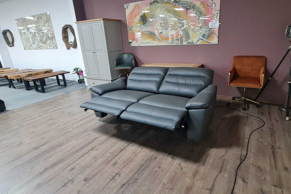 Сив кожен диван тройка "Carter" с електрически релаксиращ механизъм