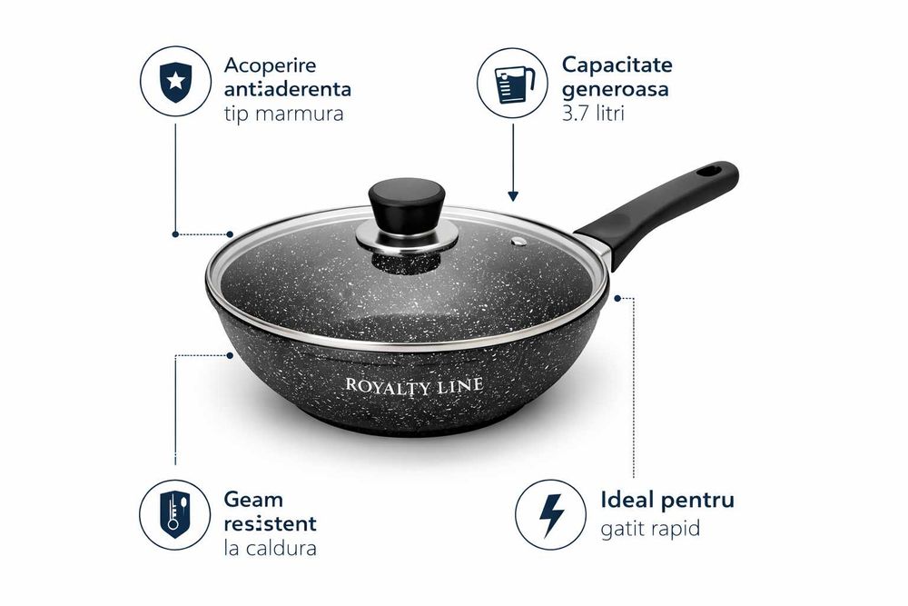 Wok din aluminiu turnat cu acoperire marmura 28 cm Royalty Line