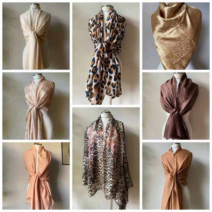 Бежов и кафяв шал от кашмир, вълна, вискоза; Мichael Kors и други