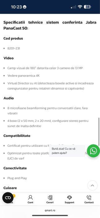 Sistem videoconferinta Jabra PanaCast 50, gri, 8201-231