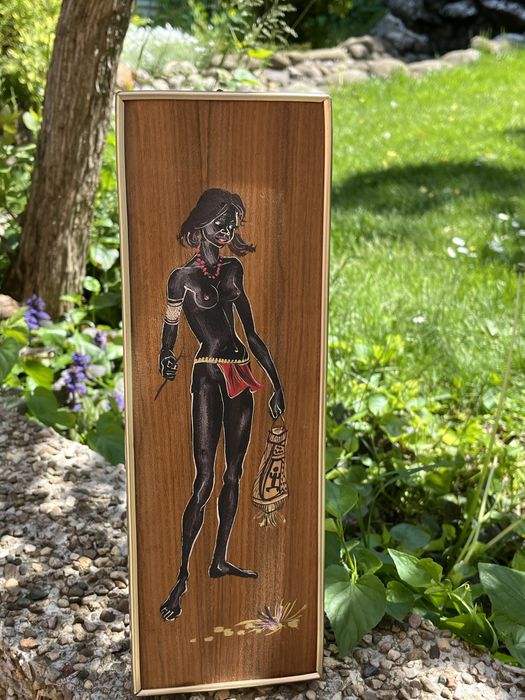 Комплект винтидж стенни пана, ръчно рисувани върху орехово дърво