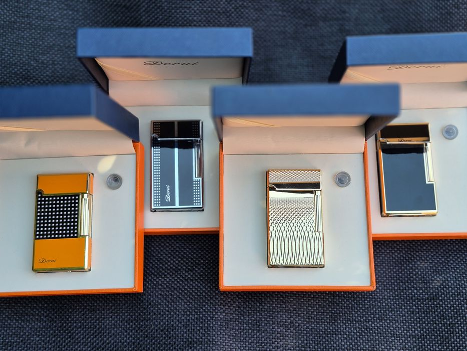 Луксозна газова запалка Derui с подарък резачка за пури,четири цвята