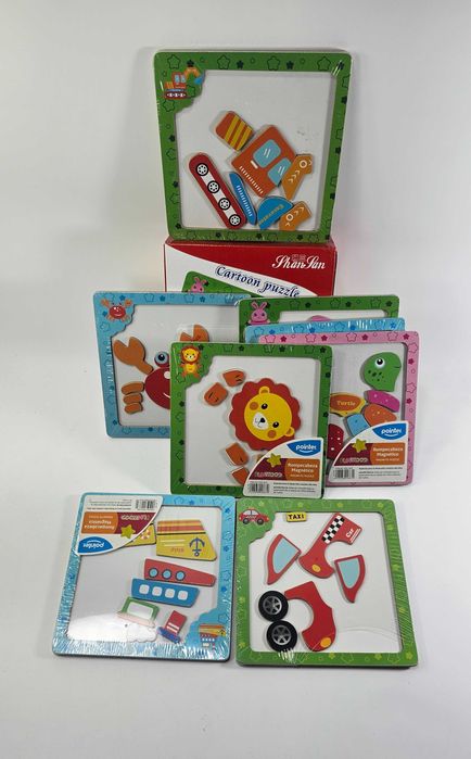 8в1 комплект магнитни  дъски с магнити на животни и превозни средства