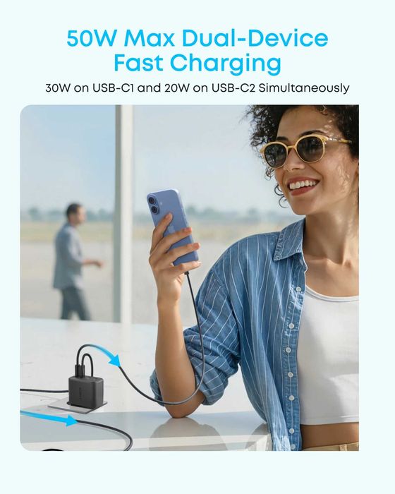 Anker Zolo USB-C зарядно за стена, до 50W обща максимална мощност