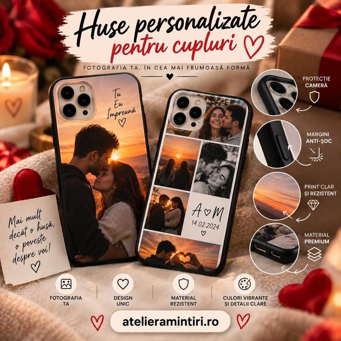 Husă Personalizată iPhone 11 12 13 14 15 16 17 Pro Max – Poză Cuplu, Iubit, Iubită, Cadou Aniversare