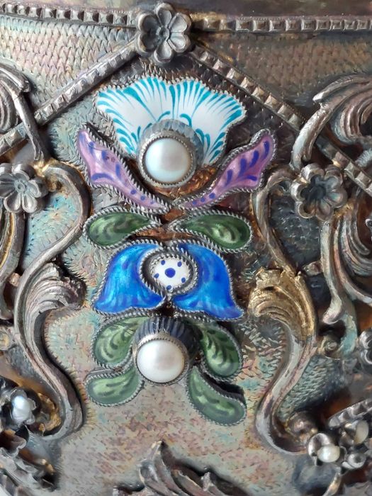 Стара Антикварна Сребърна кана за вода/сребро 925 ,емайл,тюркуази/