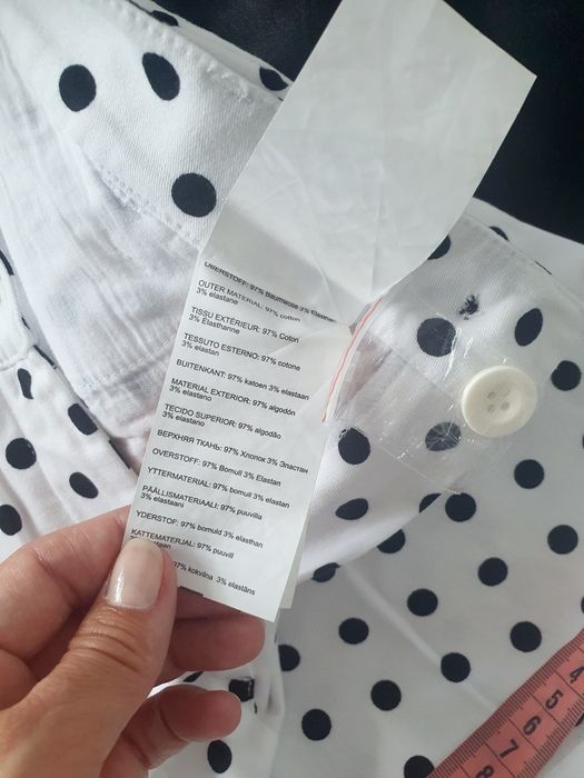 Pantaloni Madeleine M L skinny alb cu buline negre bumbac elastic noi etichetă vara vacanta casual