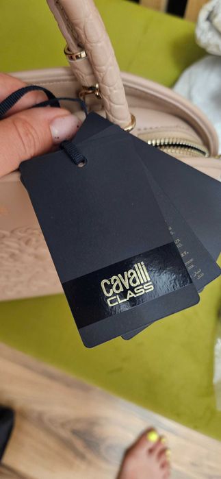 Geanta de mana cu manere, Cavalli Class, culoare pudra, nou, nepurtat