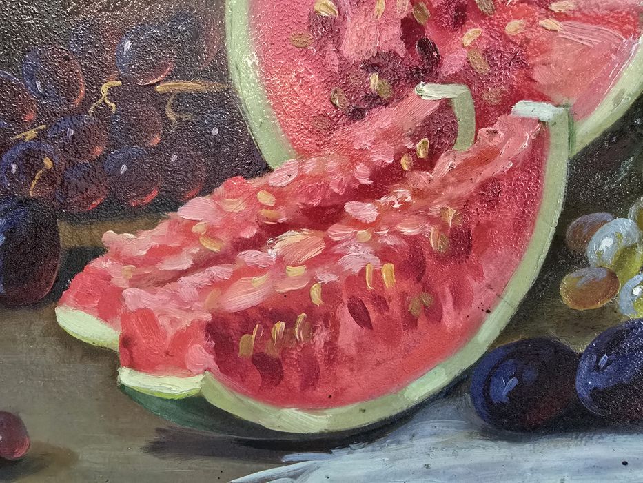 Pictura natura statica cu pepene si struguri Elena Muller Stancescu