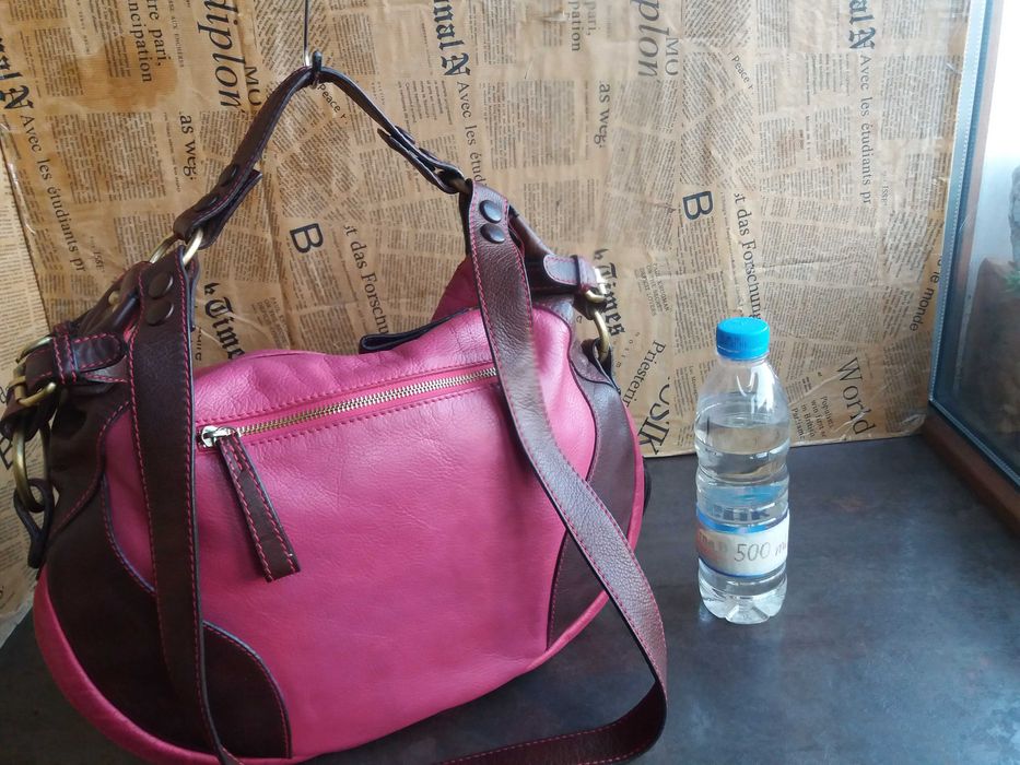 дамска чанта,кожена торба-цикламено,розово естествена кожа