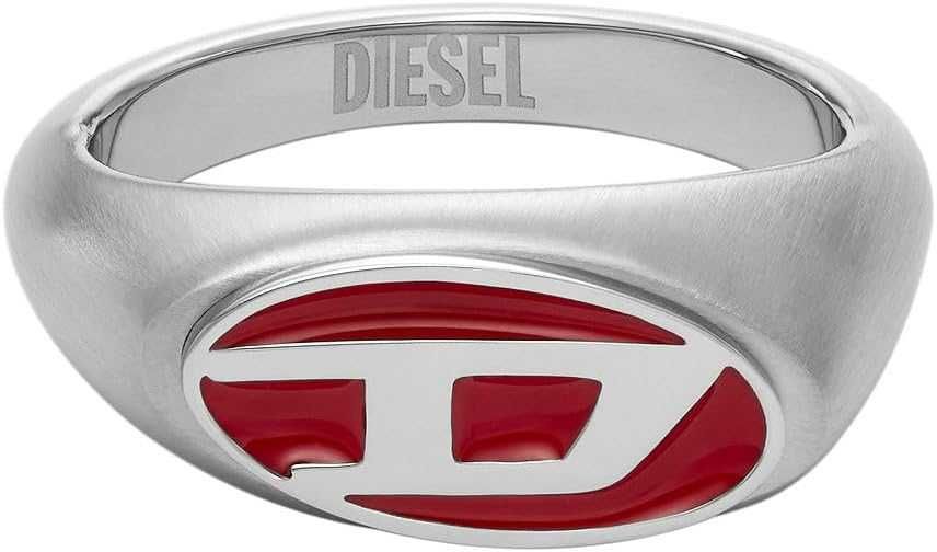 Мъжки пръстен-печат Diesel, червен емайл от неръждаема стомана