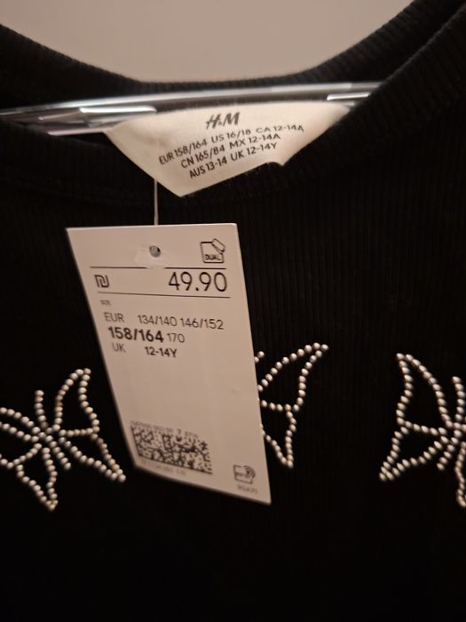 Чисто нова дамска черна тениска с камъчета пеперуди h&m ейч ем