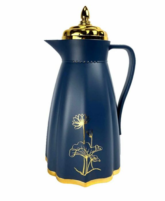 Элегантный синий термос с золотыми