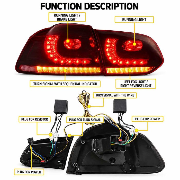 LED стопове GTI R20 за VW Golf 6 2008–2013 с динамични мигачи