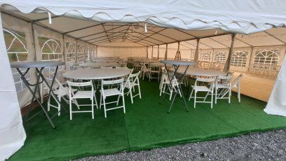 Masă cocktail înaltă bar mese scaune tun căldură cort farfurii podea