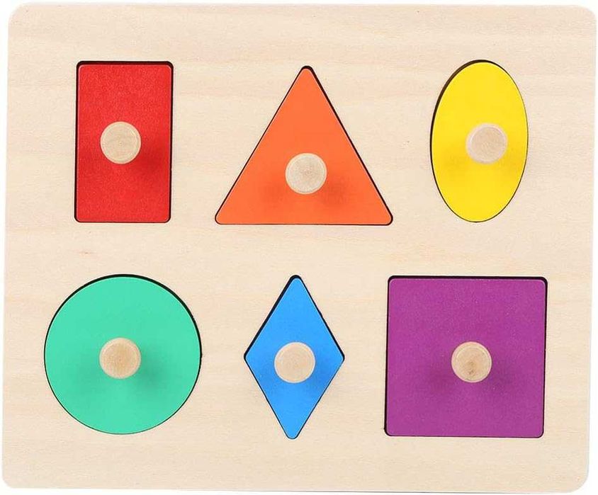 Нов! Дървен образователен пъзел сортер с геометрични форми и дръжки!