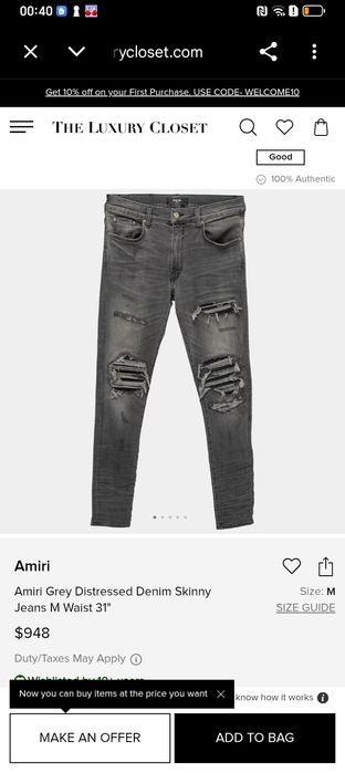 Amiri grey distressed denim skinn jeans