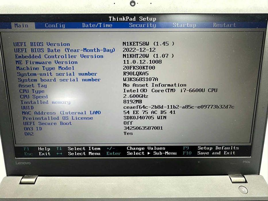Laptop SH Lenovo Thinkpad P50s i7-6600U RAM 8gb Quadro M500M 2 baterii