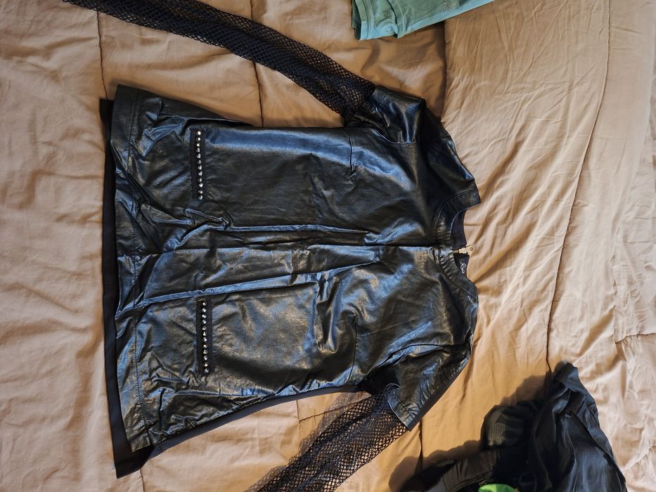 Блуза кожа с дантела