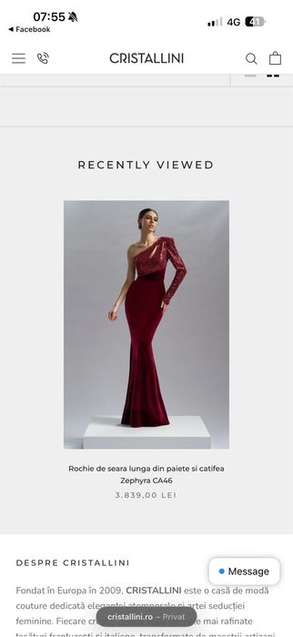 Rochie de seara burgundy cu un umar gol, paiete si margele fine