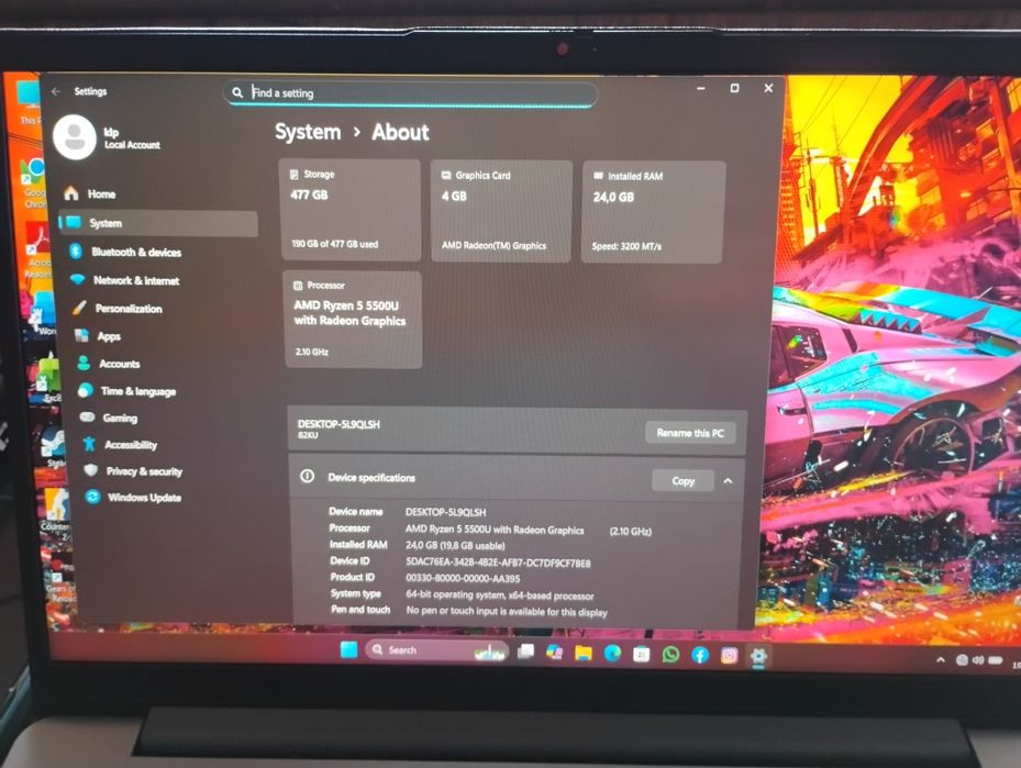 Laptop Lenovo - Ryzen 5 - 5000serie - 24gb - Rx Vega 7
