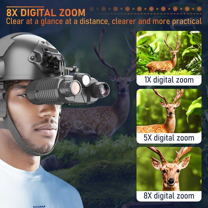 Dispozitiv vedere pe timp de noapte montare pe cap 4K video 36MP zoom digital 8x 7 niveluri IR cu card 32GB TF