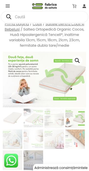 Saltea Ortopedică Organic Cocos, Husă Hipoalergenică Tencell