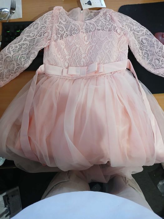 Rochie pentru fetite NNJXD, marimea 130, brodata si cu tull, roz