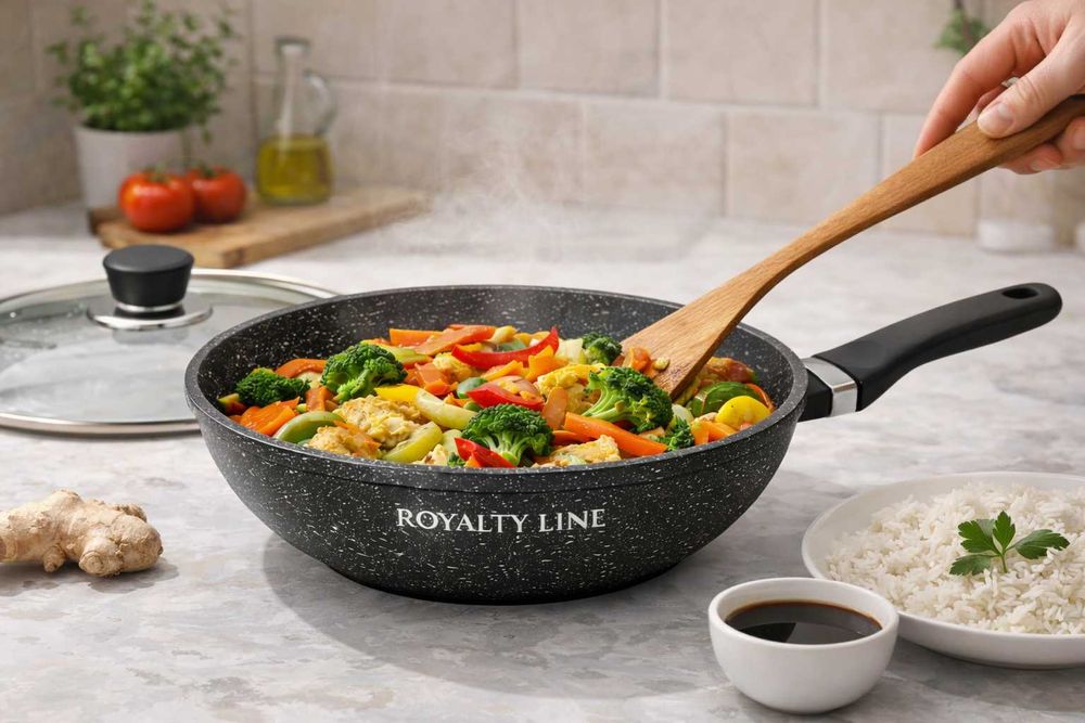 Wok din aluminiu turnat cu acoperire marmura 30 cm Royalty Line