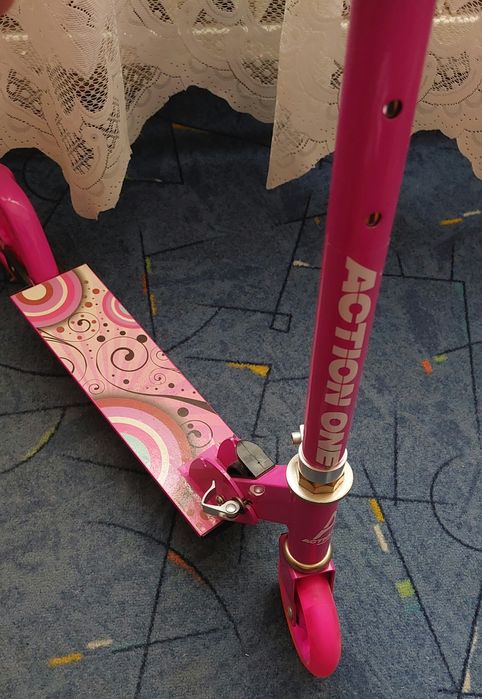 Trotineta fetițe, cadru aluminiu și oțel, PU(silicon), ABEC-5 Roz