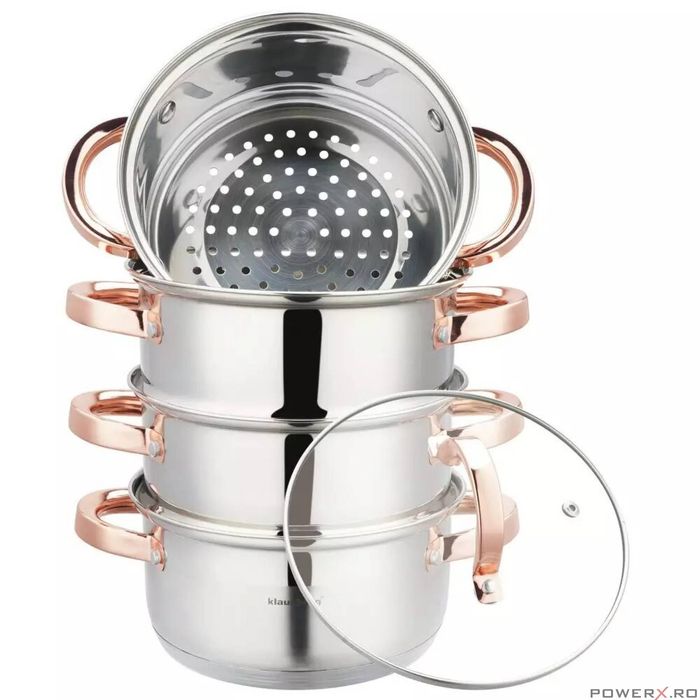 Set de 5 piese, oala pentru fiert cu abur, inox, diametru 18 cm,