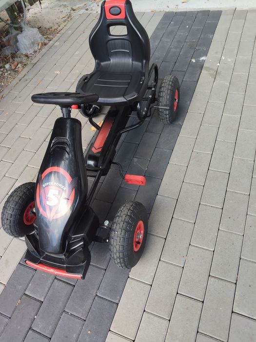 HOMCOM Go Kart cu Pedale pentru Copii, Kart cu Scaun Ajustabil și Roți Gonflabile, Vehicul de Curse pentru Copii 5-12 Ani