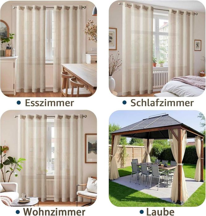 Комплект от 2 светлобежови прозрачни воалирани завеси с капси